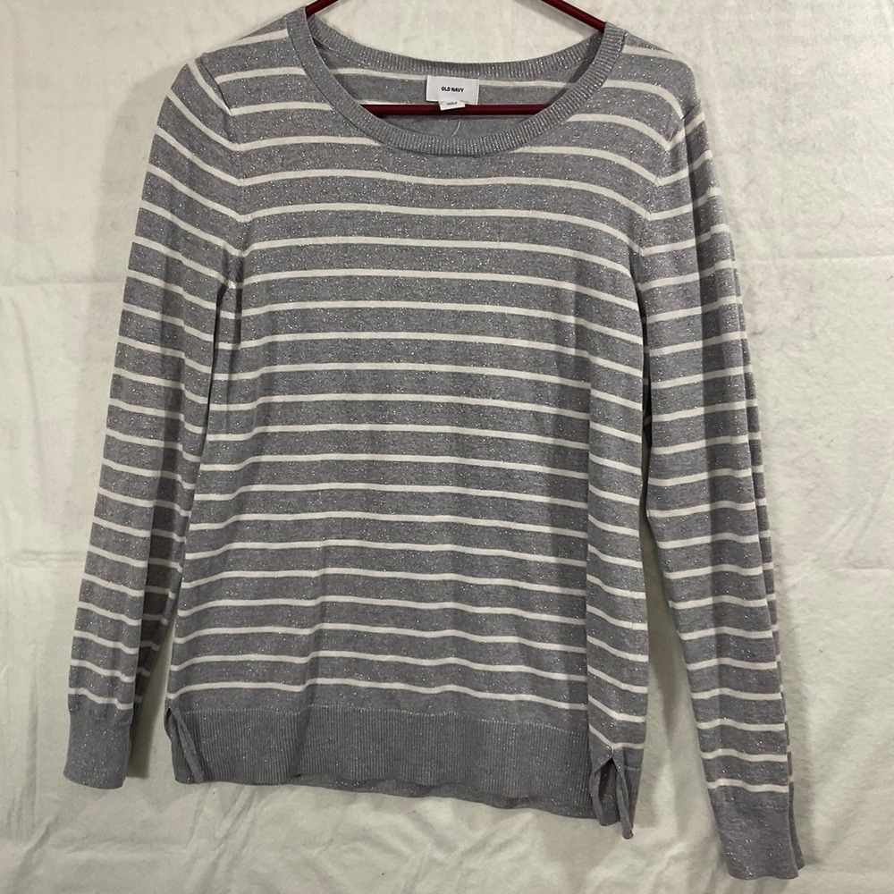 Old Navy Sweater Womens Large Striped Metallic Sparkle Crew Neck Pullover